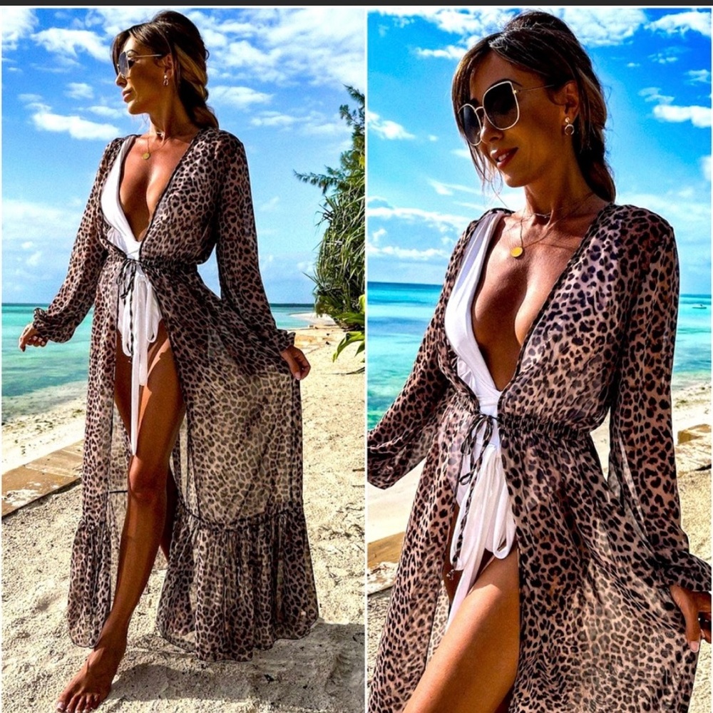 Boho Beach Leopard Print Cover Up, NWT